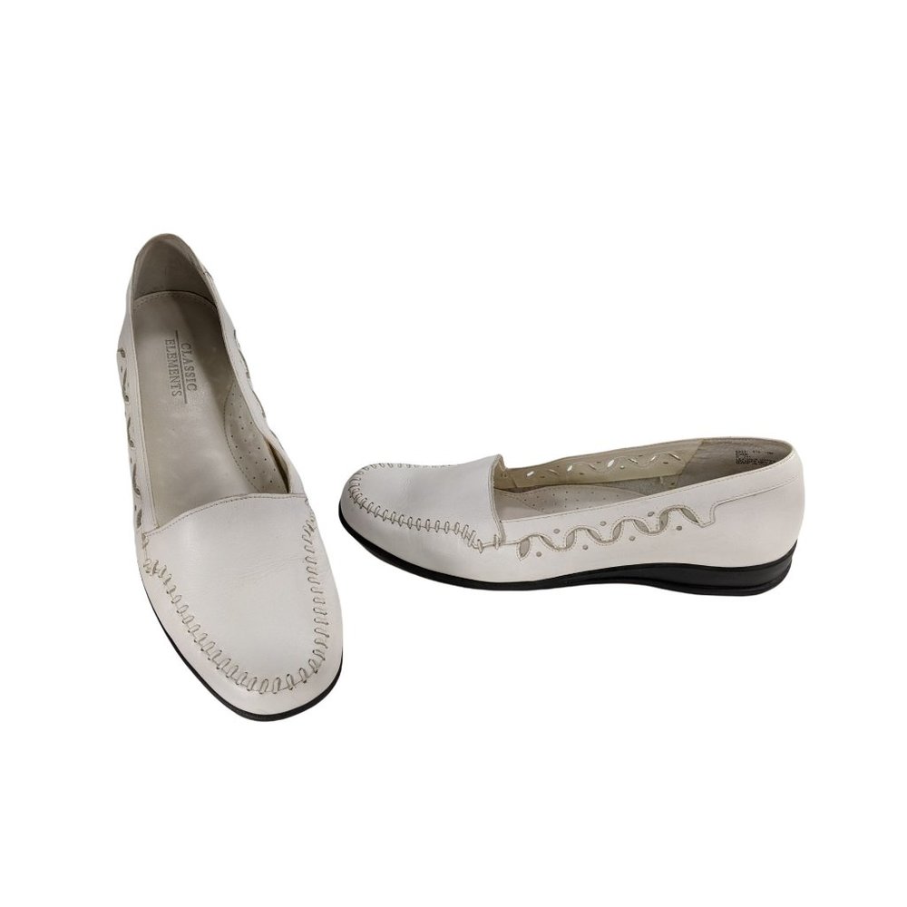 Classic Elements Womens Evan White Leather Slip-On Loafers Scalloped Size 9-10 M